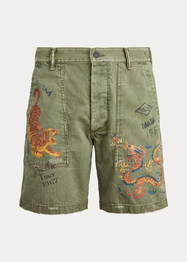 Pantalones Cortos Polo Ralph Lauren Hombre Verde Oliva - Relaxed Fit Souvenir - OHUMI7923